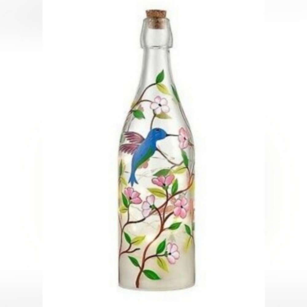 Tabletop Night Light San Miguel Hummingbird Glass Bottle Lighting timer Gift